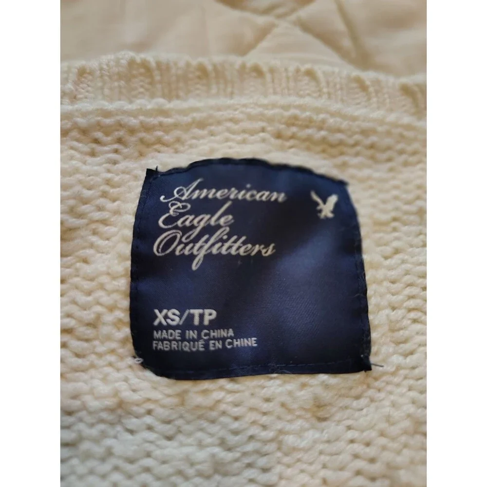 American Eagle Outfitters Cream Cable Knit Wool Blend Studded Sweater XS